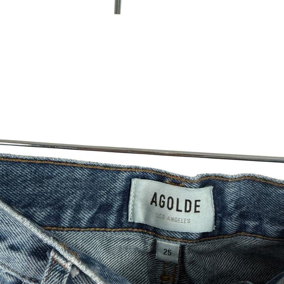 Agolde 90s Pinch Waist Jeans Button Fly Distressed Lineup Medium Wash Womens 25 - Picture 6 of 10